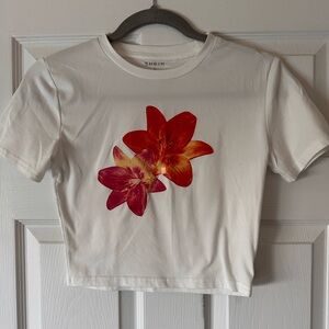 SHEIN White Crop Top with Floral Design